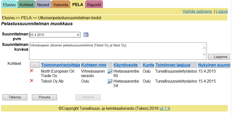 OLEMASSA OLEVAN SUUNNITELMAN MUOKKAAMINEN Avaa suunnitelman muokkaustila valitsemalla "Muokkaa".