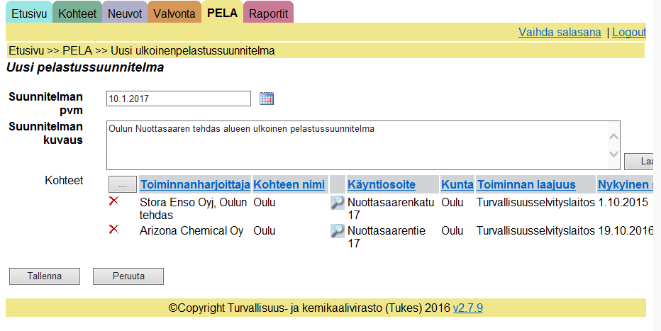 HUOM! Haku kohdistuu Tukesin valvontarekisterin kohteisiin. Jos havaitset kohteiden nimissä tai tiedoissa puutteita, otamme mielellämme tiedon vastaan. Tiedot nimenmuutoksista ym.