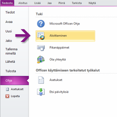 OneNote 2010:n käytön aloittaminen Missä valikot ja työkalurivit ovat?