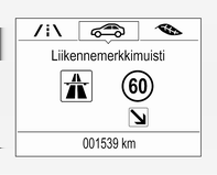 170 Ajaminen ja käyttö Liikennemerkkien tunnistus Toiminta Liikennemerkkiapu havaitsee tietyt liikennemerkit etukameran avulla ja näyttää ne kuljettajan tietokeskuksessa (DIC).