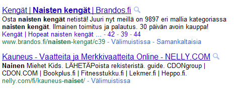 3. Etusivun meta kuvaus puuttuu Meta kuvaus ei tärkeä hakukonesijoitukselle Googlen hakutulokset