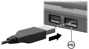 1 USB-laitteen käyttäminen USB (Universal Serial Bus) -liitännän avulla tietokone, valinnainen laajennusosa tai telakointilaite liitetään ulkoiseen USB-laitteeseen, kuten näppäimistöön, hiireen,