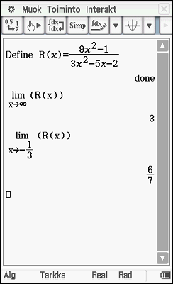 Määritetään funktio R(x) Define-komennolla, jolloin