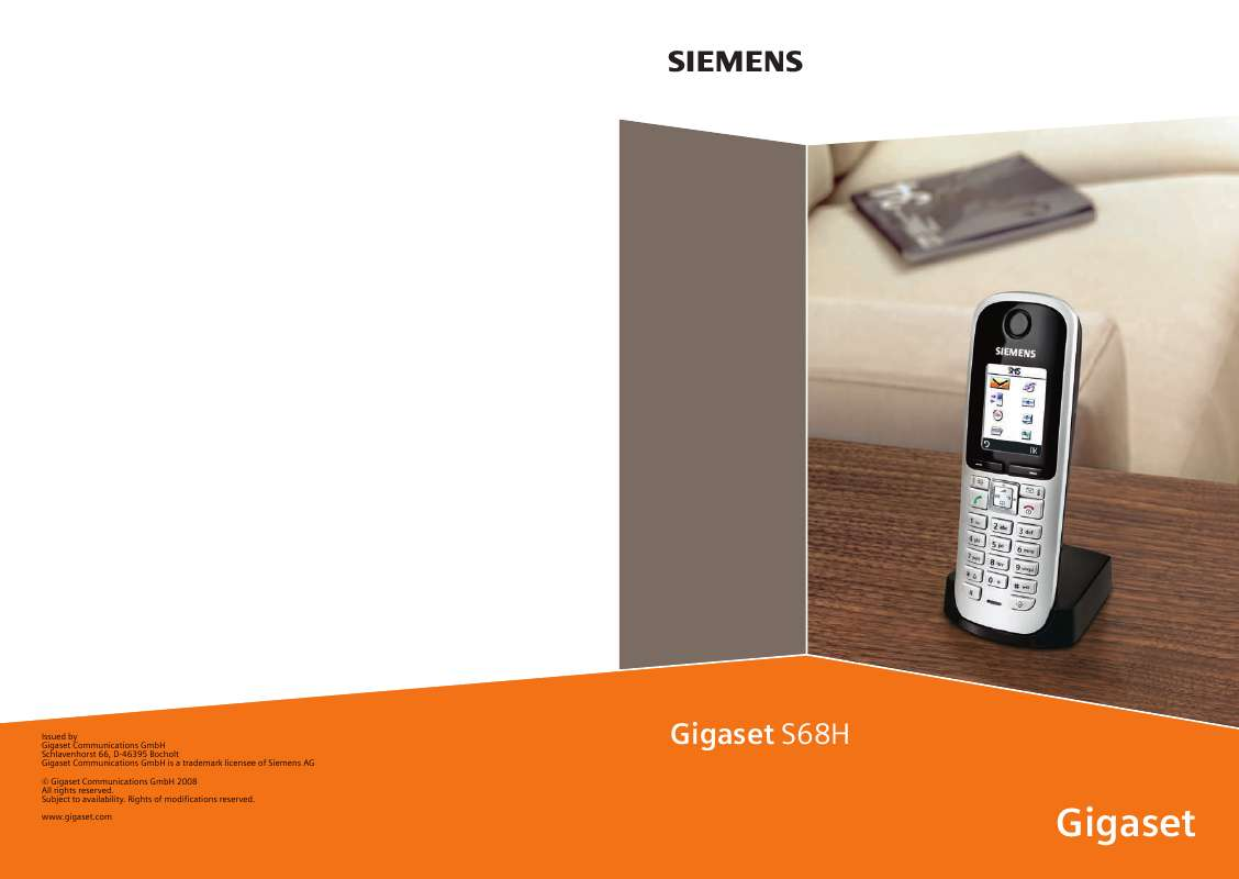 Yksityiskohtaiset käyttöohjeet ovat käyttäjänoppaassa Käyttöohje SIEMENS GIGASET S68H Käyttöohjeet SIEMENS GIGASET S68H Käyttäjän opas