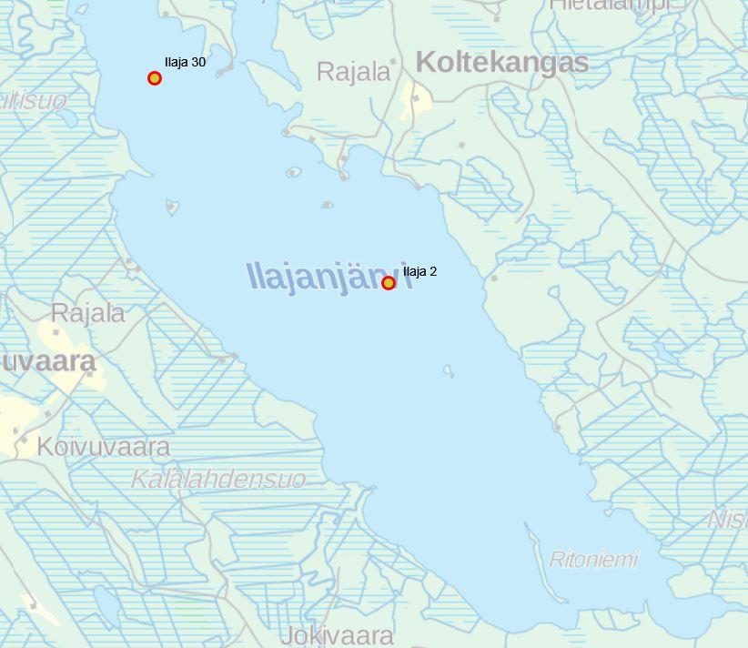 10 Liitekuva: Ilajanjärven pohjaeläinseurannan näyteaseman sijainti ja tunnukset vuonna 2015. MML, 2015. LIITE 2. i Paasivirta, L.