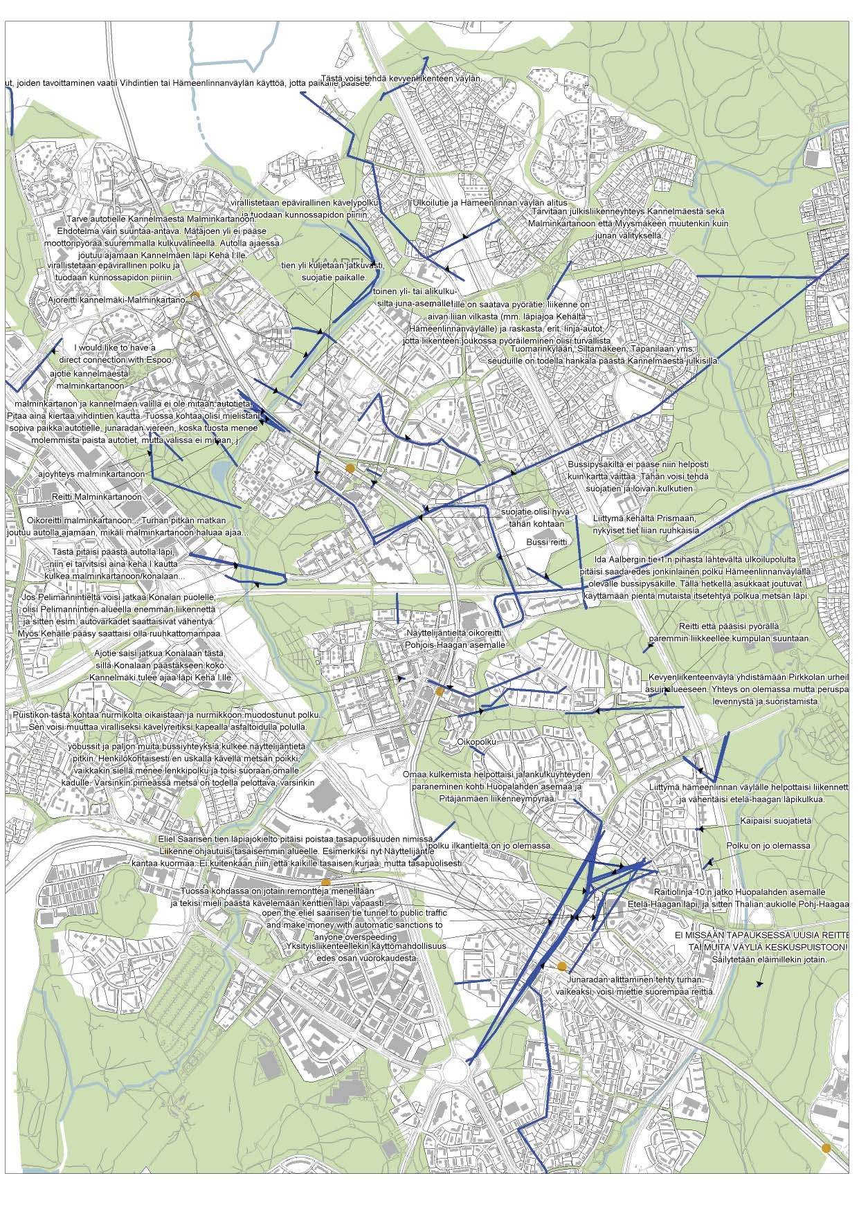 Kartta: Kevyen liikenteen reitit ja