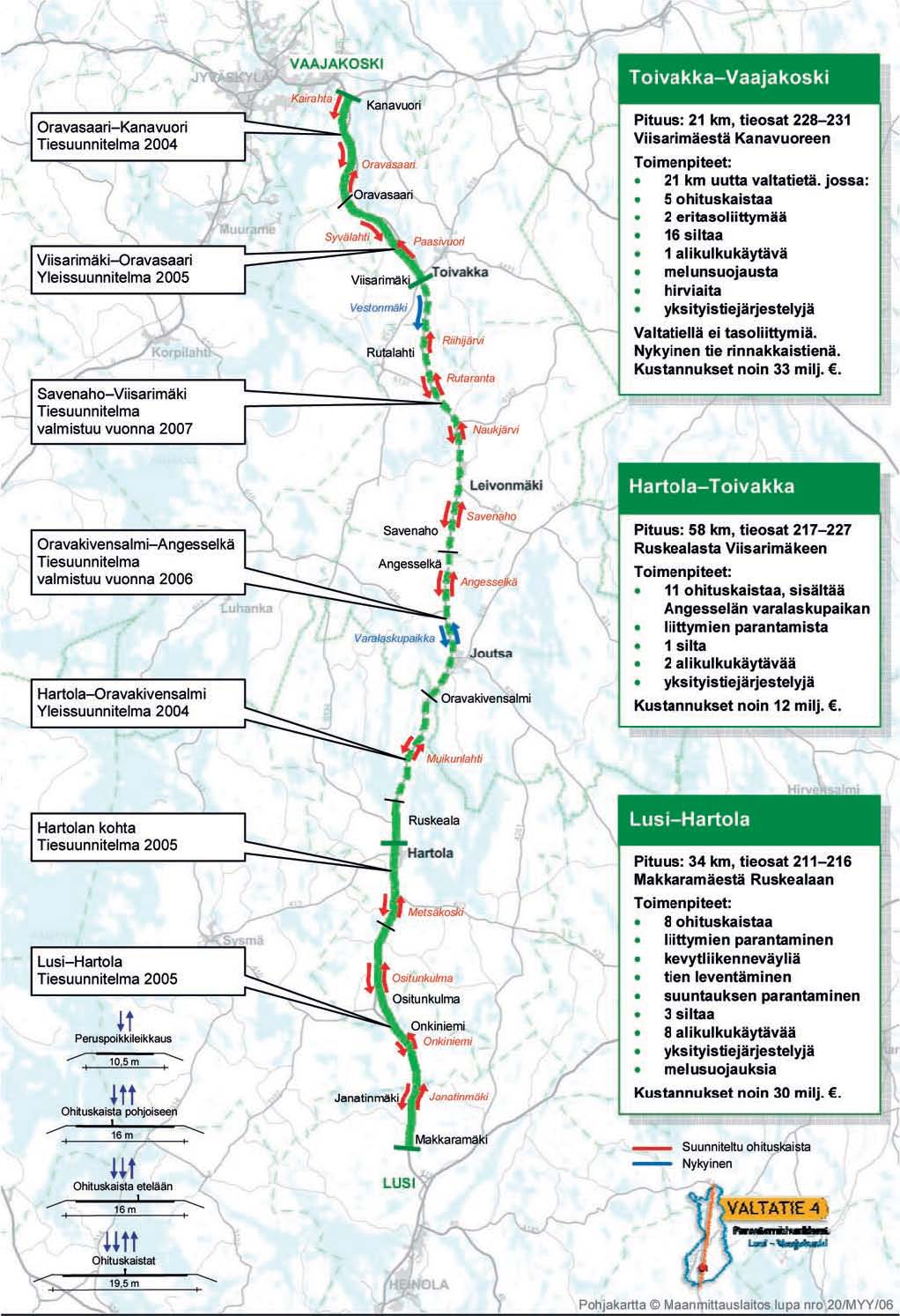 19 2.2.7 Kaava-aluetta koskevat suunnitelmat ja päätökset Tiehallinnon suunnitelmat Valtien 4 parantaminen välillä Lusi Vaajakosi on parhaillaan käynnissä.