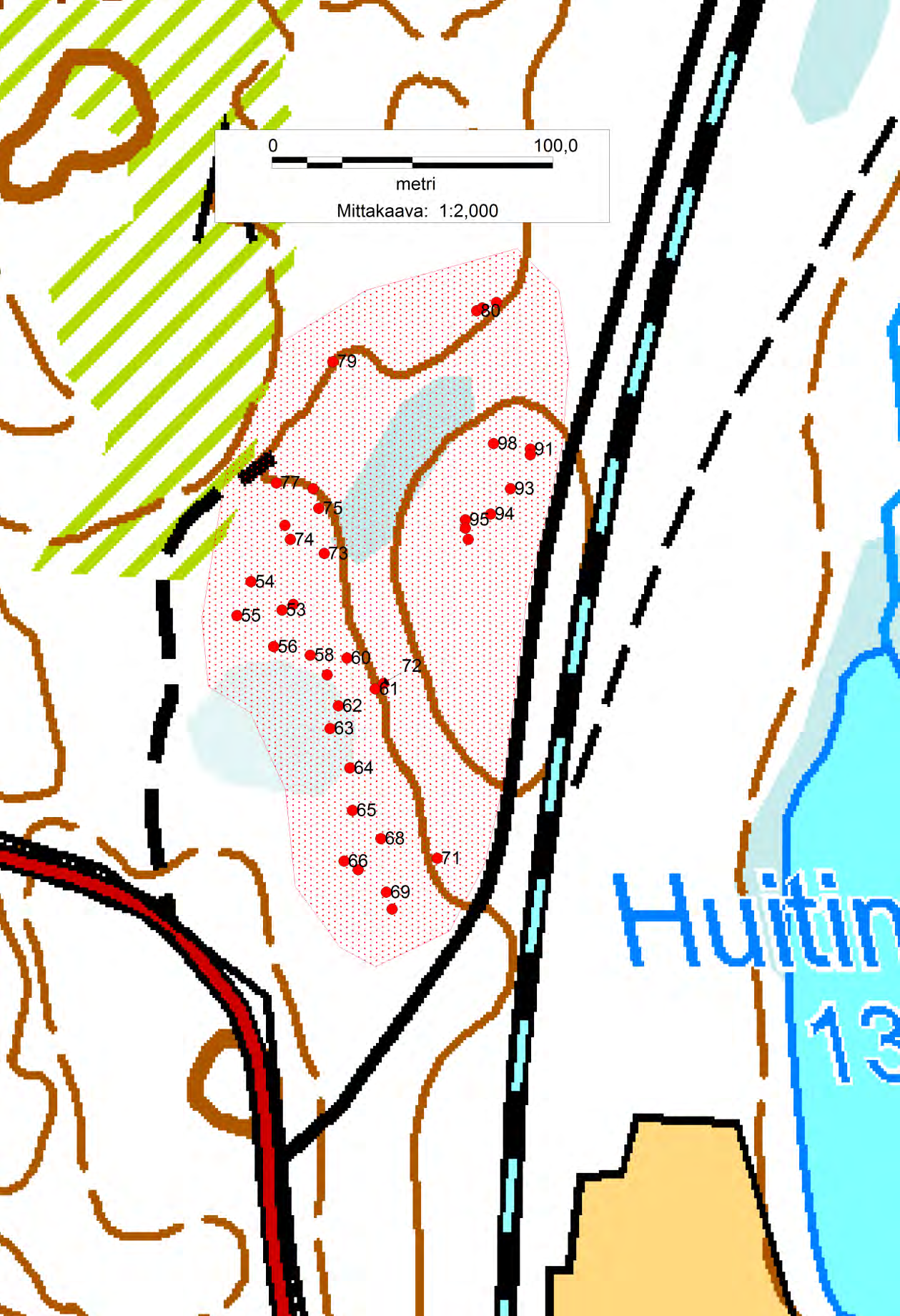 LIITE 2, kartta 1, Eskonmäen röykkiöiden sijainti Eskonmäen röykkiöiden