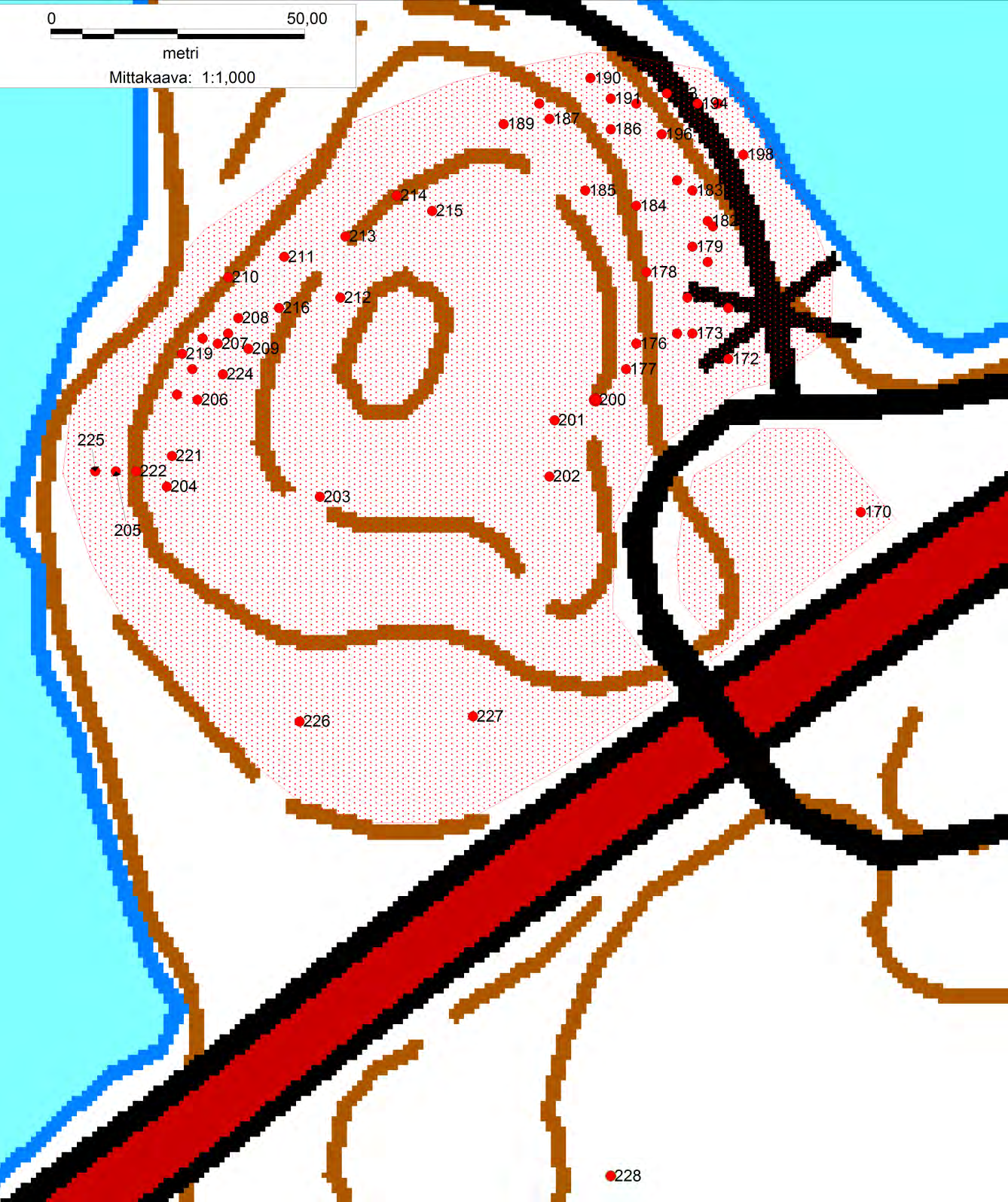 LIITE 2, kartta 2, Ruhalanniemen röykkiöiden sijainti Ruhalanniemen röykkiöiden