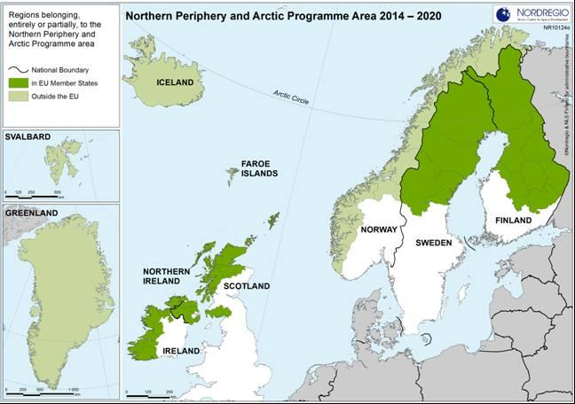 Pohjoinen periferia ja Arktis (FI, SE, SC, NI, IE, NO, IS, FO, GL) Erityiskysymyksiä: - ohjelman
