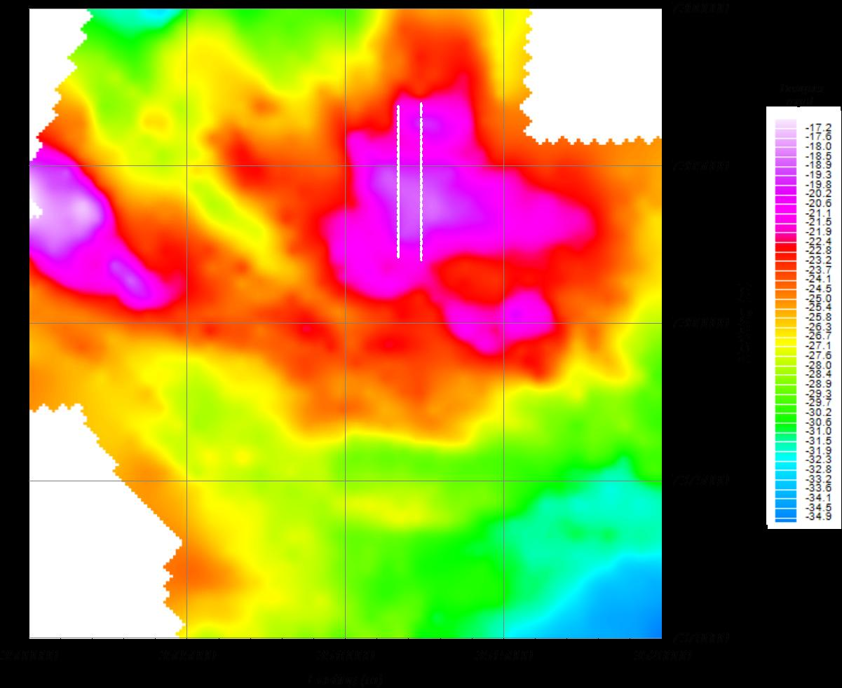 GEOLOGIAN TUTKIMUSKESKUS 39 Kuva 3. APV-kartta Kivivaaran alueelta. VLF-R:ssä on kolme ominaisvastuksen minimi- ja vaihekulman maksimiparia samassa paikassa, joista kaksi on painovoimamaksimin päällä.