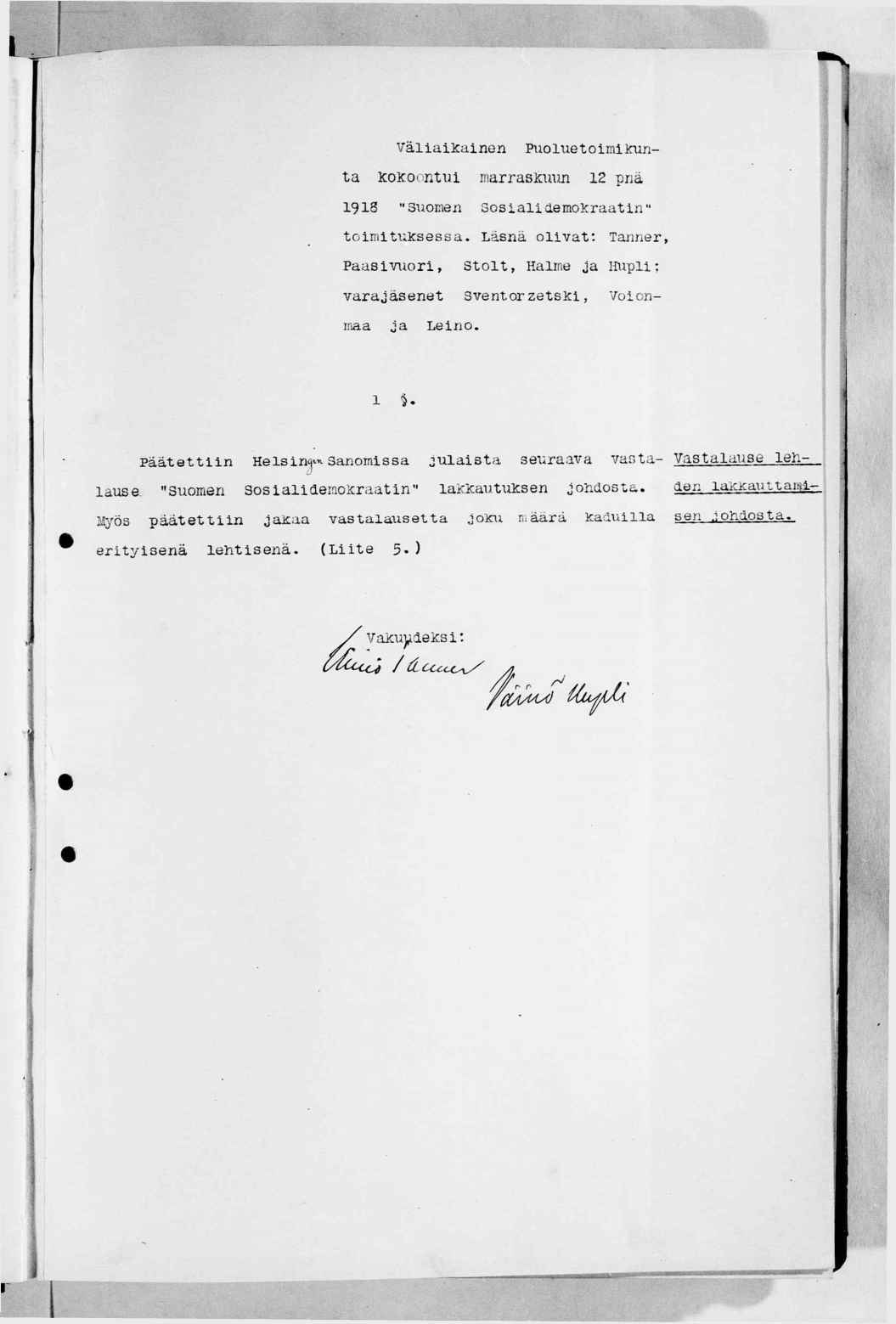 välakanen m: r.-^-:;!.6-j Puoluetom lonta KoKoontul marraslcum 2 pnä V 98 "Suomen GosaldemoKraatn" tomtulcsessa.