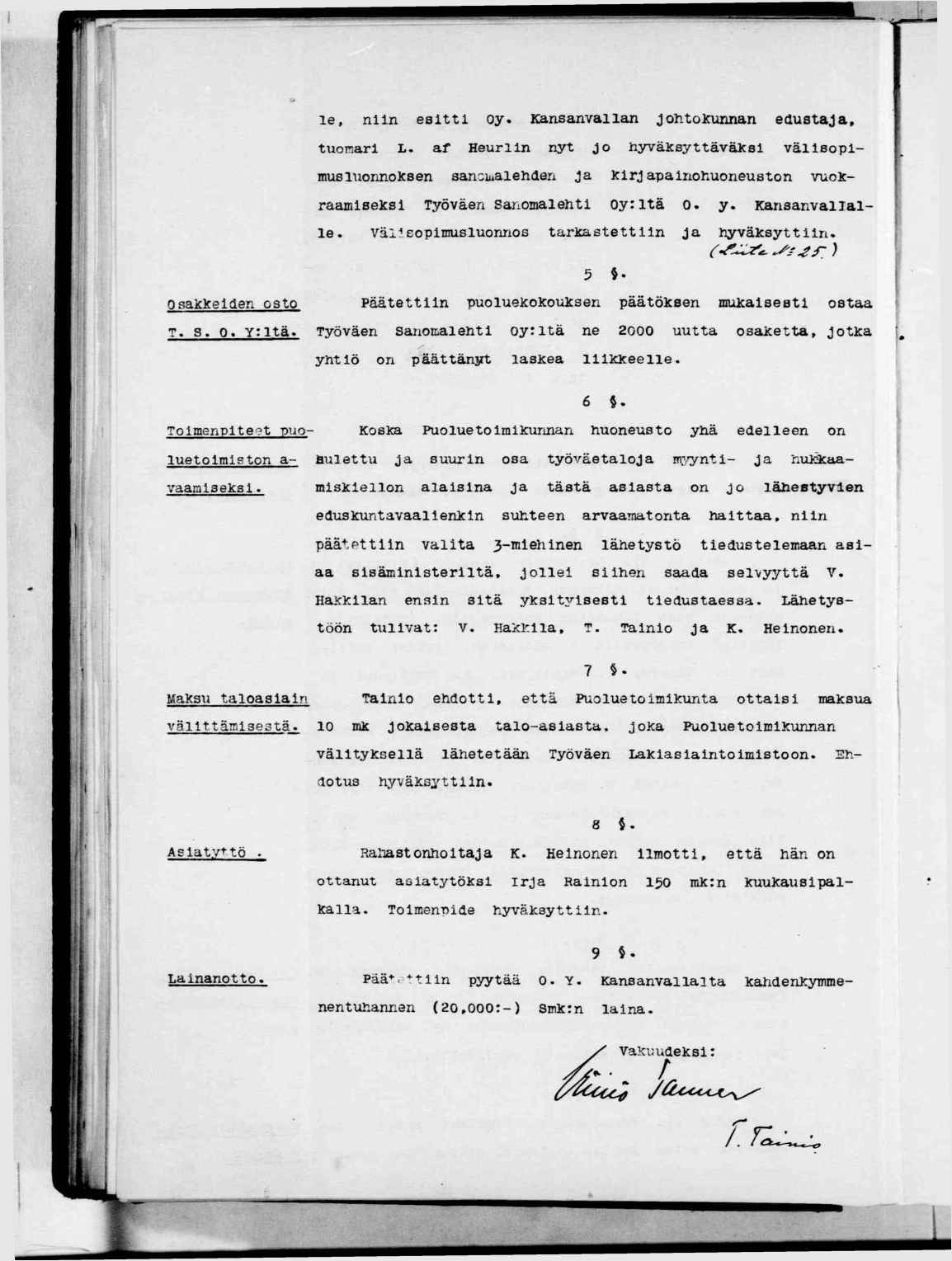 ftle, nn estt Oy- Kansanvallan johtokunnan edustaja, tuonarl L.