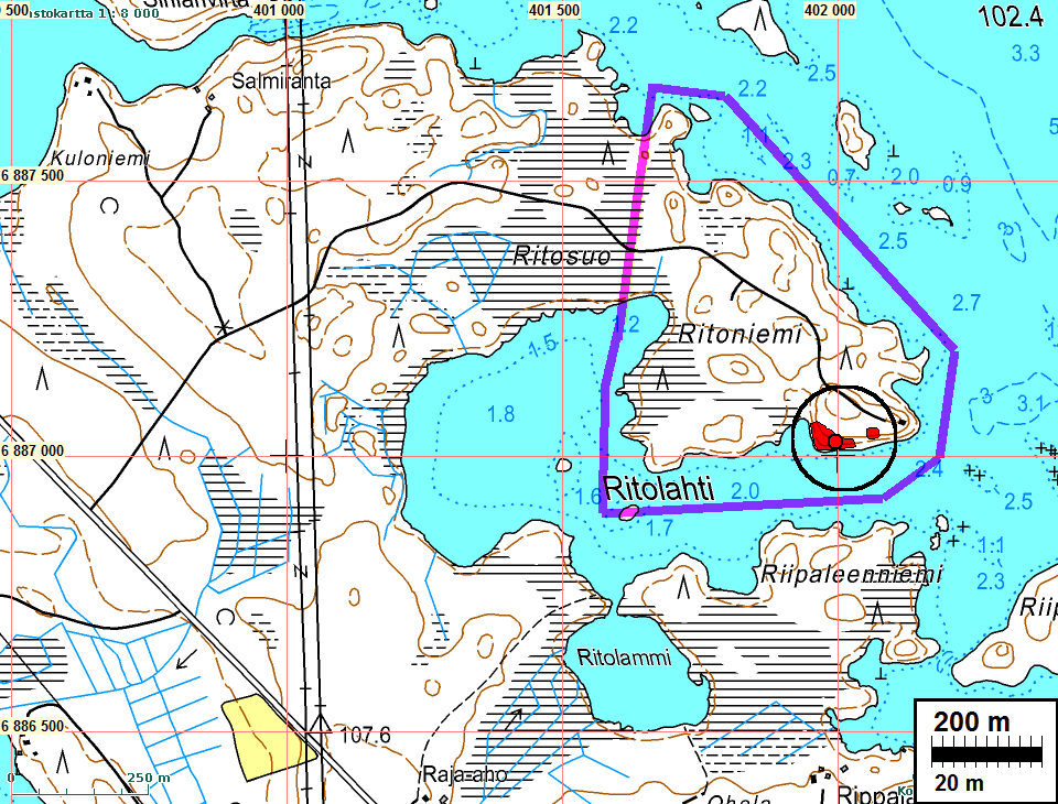 3 Yleiskartta Kartoitus Alueelle, tiloille 2:116 ja 2:117 ollaan laatimassa ranta-asemakaavaa (rajaus yllä sinisellä).