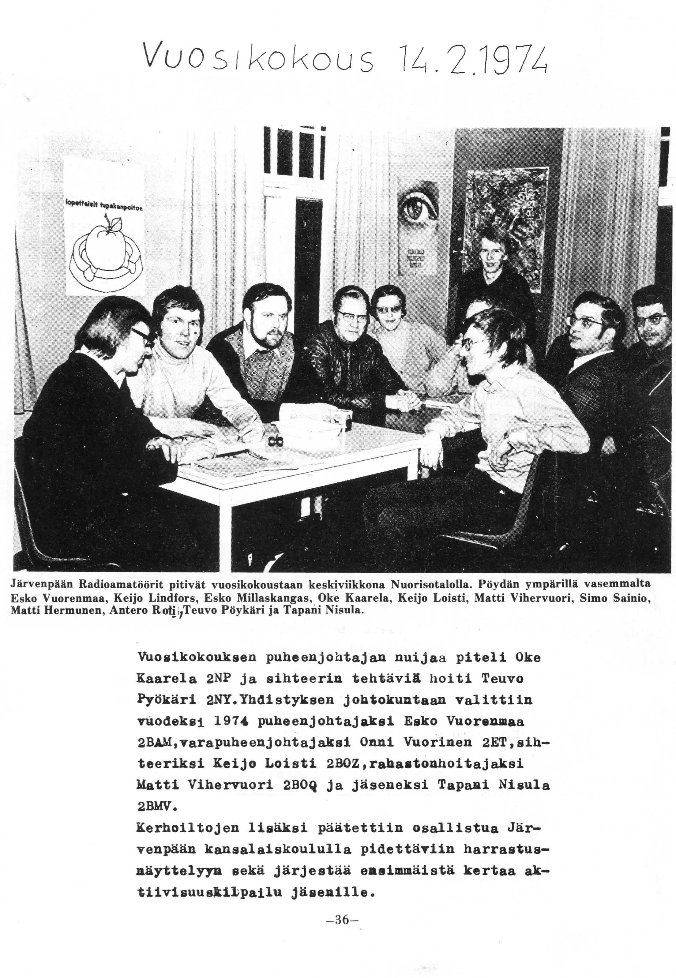 Vuosikokous M.2. 974 Jarvenpaan Radipamatdorit pitivat vuosikokoustaan keskiviikkona Nuorisotalolla.