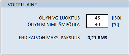 122 kastelu antaa tulokseksi voitelukalvon maksimipaksuuden suhteessa pinnankarheuksien yhdistettyyn RMS arvoon (ks. kuvio 49). EHD voitelun tarkastelu päivittyy myös laske-painiketta painamalla.