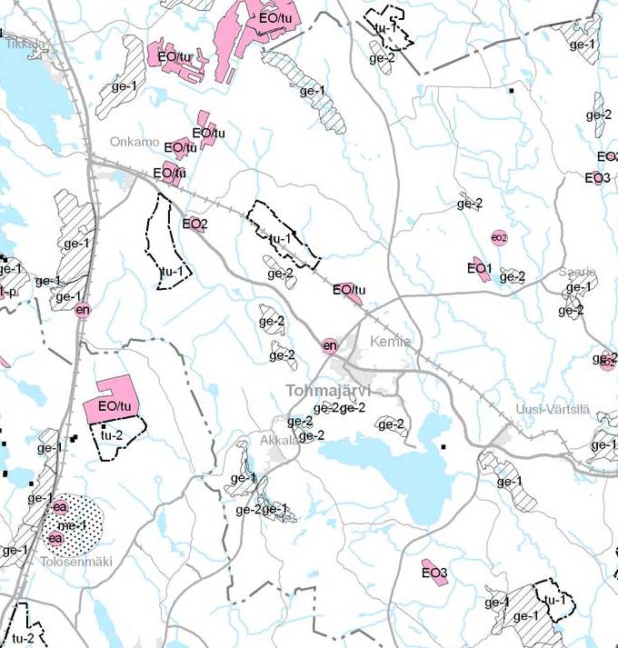 Kuva 4. Ote maakuntakaavan (2.vaihe) karttaluonnoksesta. Hankealue sijaitsee kartan keskellä rautatien varressa.