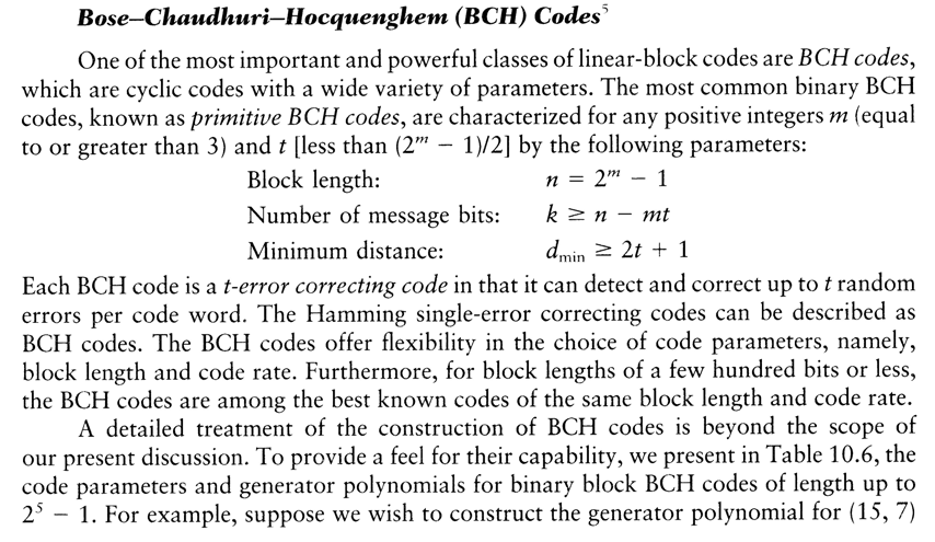 (Bose-Chaudhuri- Hocquenhem) codes discovered in 1959 and 1960.