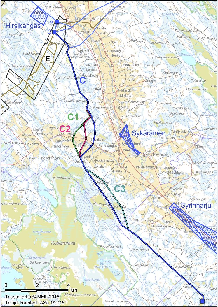 Pieneltä osin reitillä on myös hienojakoisia maalajitteita (vaaleanpunainen) (kuva 9). Sähkönsiirtoreitin varrelle ei sijoitu arvokkaita, luokiteltuja kallio- ja maaperämuodostumia (Oivatietokanta).