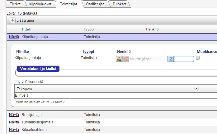 Timitsijaa vi hakea jk suraan kirjittamalla ID-numern kenttään tai painamalla kuvaketta, jssa n + -merkki.