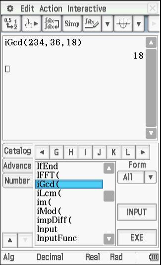 8.2 Funktiot igcd, gcd, ilcm, lcm, imod ja mod Laskin on varustettu