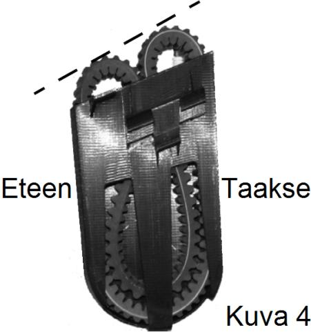 Kun asetat työkalu- ja varahihnakoteloa takaisin paikoilleen, varmista variaattorin hihnan oikea asento.