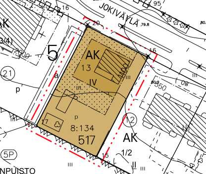 12 VE1 käyttötarkoitus AK max. kerrosluku IV rakennusoikeus 1100 k-m² (e=0.