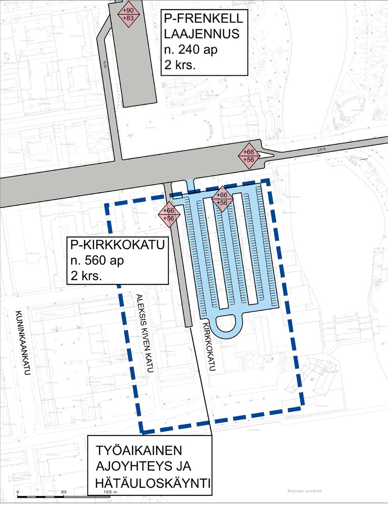 Kuva 21. P-Hämeenpuiston leveän poikkileikkauksen vaihtoehto Kuva 23. P-Hämeenpuiston keskitetty vaihtoehto Kuva 25. P-Hämeenpuiston diagonaali-vaihtoehto Kuva 27.