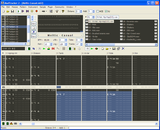 Kuva 9. MadTracker. 10.3 DAW-ohjelmat (Digital Audio Workstation/digitaaliset audiotyöasemat) Nämä ohjelmat tarjoavat käyttäjälleen täydellisen musiikintuotantoympäristön.