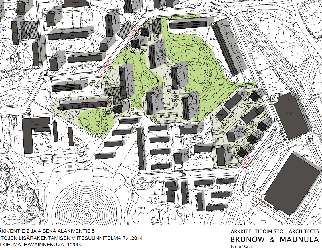 Viitesuunnitelma johon kaavan valmistelu perustuu Yläkiventie 2 ja 4 / Arkkitehtitoimisto Brunow &