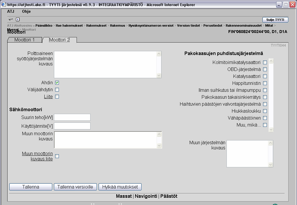 Siirry Moottori 2 välilehdelle (2). 11 Kuva 13 Ikkuna TYYTI043 11.