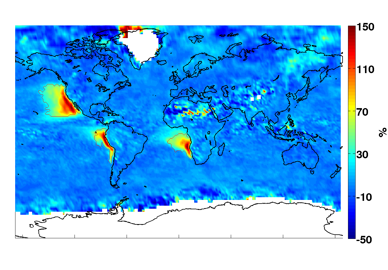 Muutos pilvipisarapitoisuudessa N. Pacific ΔCDNC = 74% CDNC = 194 #/cm 3 Lasketut pilvipisarapitoisuudet aikaisempia oletuksia alhaisempia S. Pacific ΔCDNC = 80% CDNC = 236 #/cm 3 S.