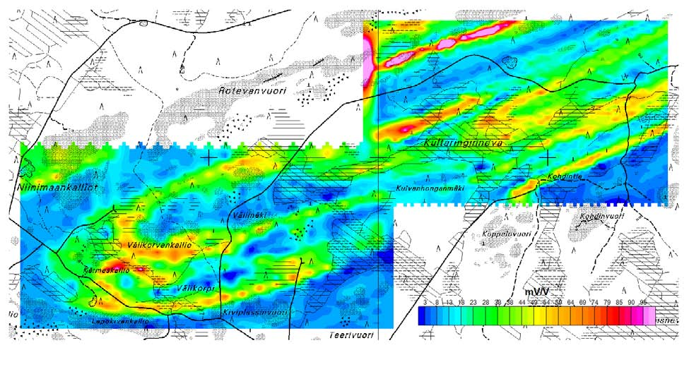 7 Figure 6. IP chargeability map from Välikorpi gold target.