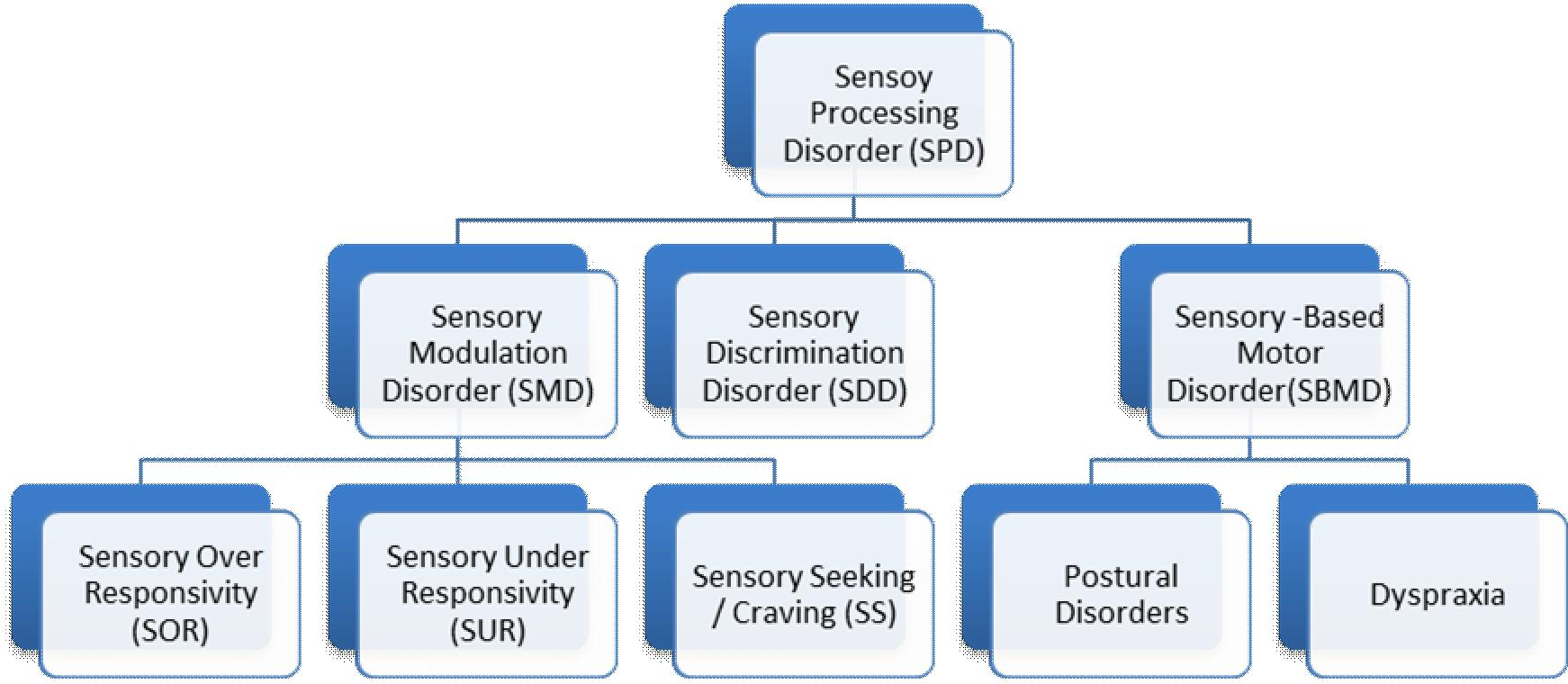 11 riö, Sensory Based Motor Disorder (SBMD) eli aistitiedon käsittelyyn liittyvä motorinen häiriö sekä Sensory Discrimination Disorder (SDD) eli aistitiedon erottelun häiriö.
