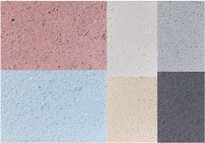 16 KUVA 6. Erisävyisiä väribetonipintoja (Betonipinnat). 2.1.6 Muut betonipinnat Betonipinnan käsittelymahdollisuuksia on lukemattomia, sillä betoni on materiaalina helposti muokattavaa.