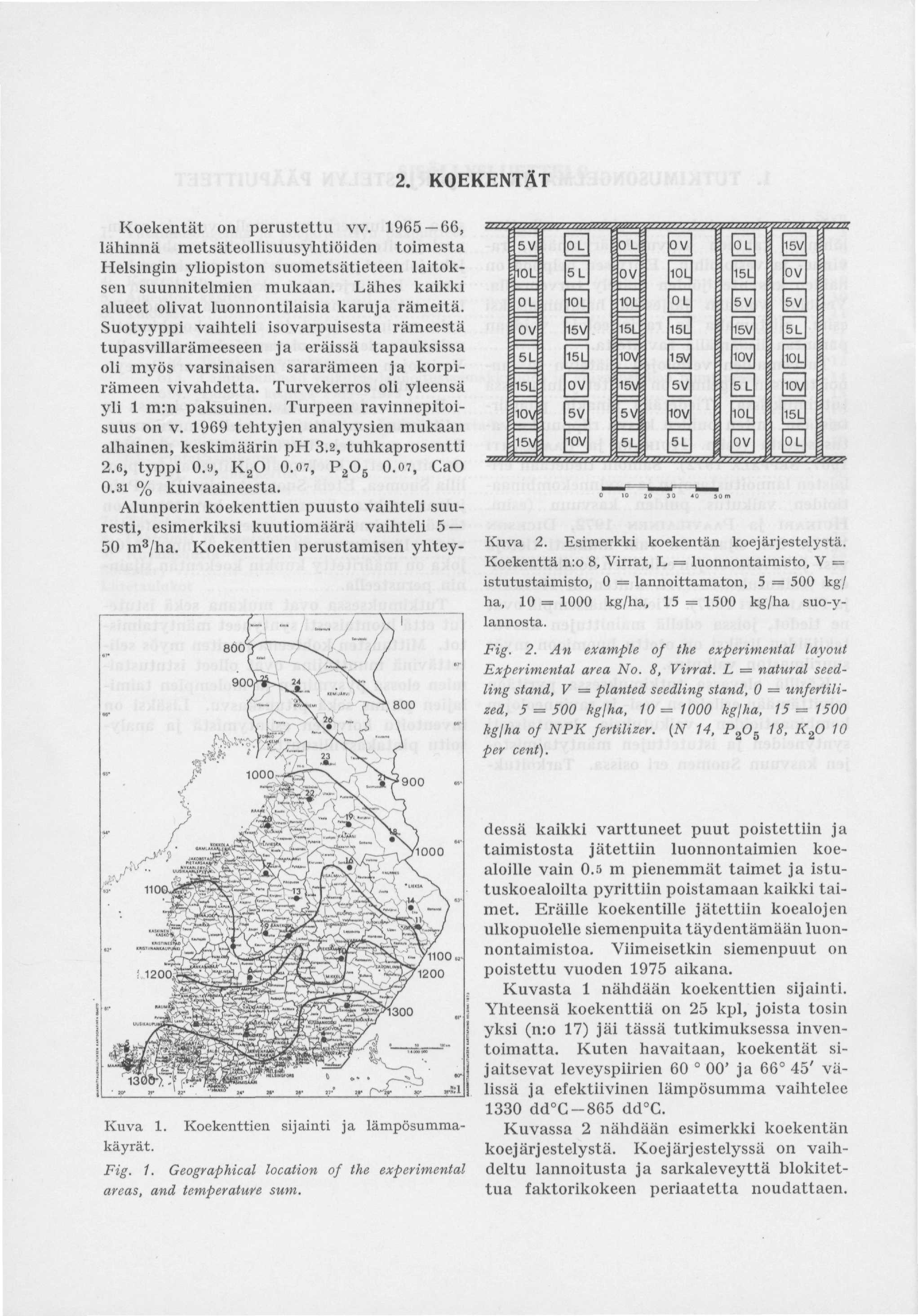 2. KOEKENTÄT Koekentät on perustettu vv. 1965 66, lähinnä metsäteollisuusyhtiöiden toimesta Helsingin yliopiston suometsätieteen laitoksen suunnitelmien mukaan.
