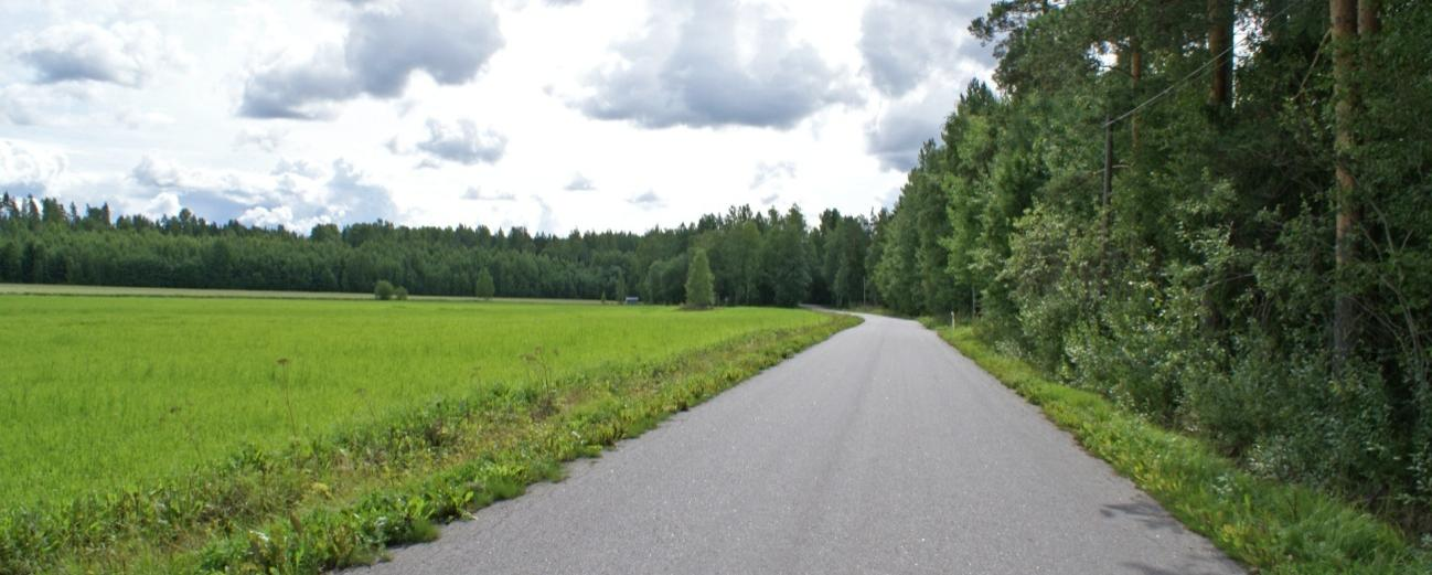 26 Kuva 12. Kuva Brusaksentieltä Taviskärrin pellon takana olevalle hankealueelle päin. Alue sijaitsee kuvan keskiosasta vasempaan näkyvän metsän takana. Pellon laskuoja näkyy metsän edessä.