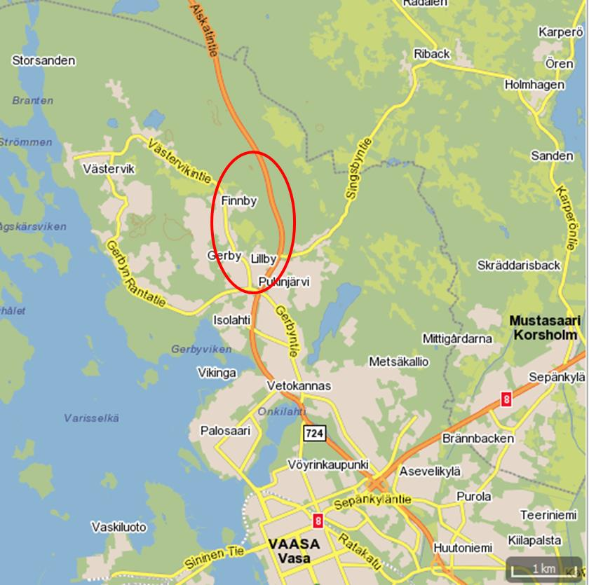13 3 SELVITYSALUE 3.1 Selvitysalueen sijainti Selvitysalue sijaitsee noin 5 km Vaasan keskustasta pohjoiseen, Västervikintien ja Alskatintien välissä.