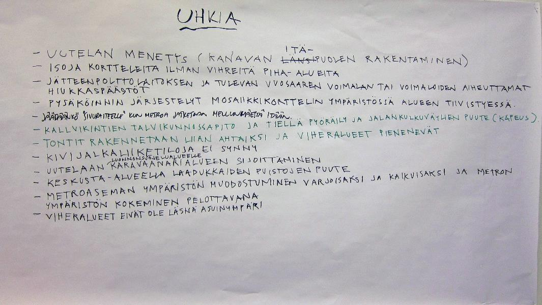 Vahvuuksia: Luonto, metro, julkiset rakennukset, Puistot, reitit, rannat,