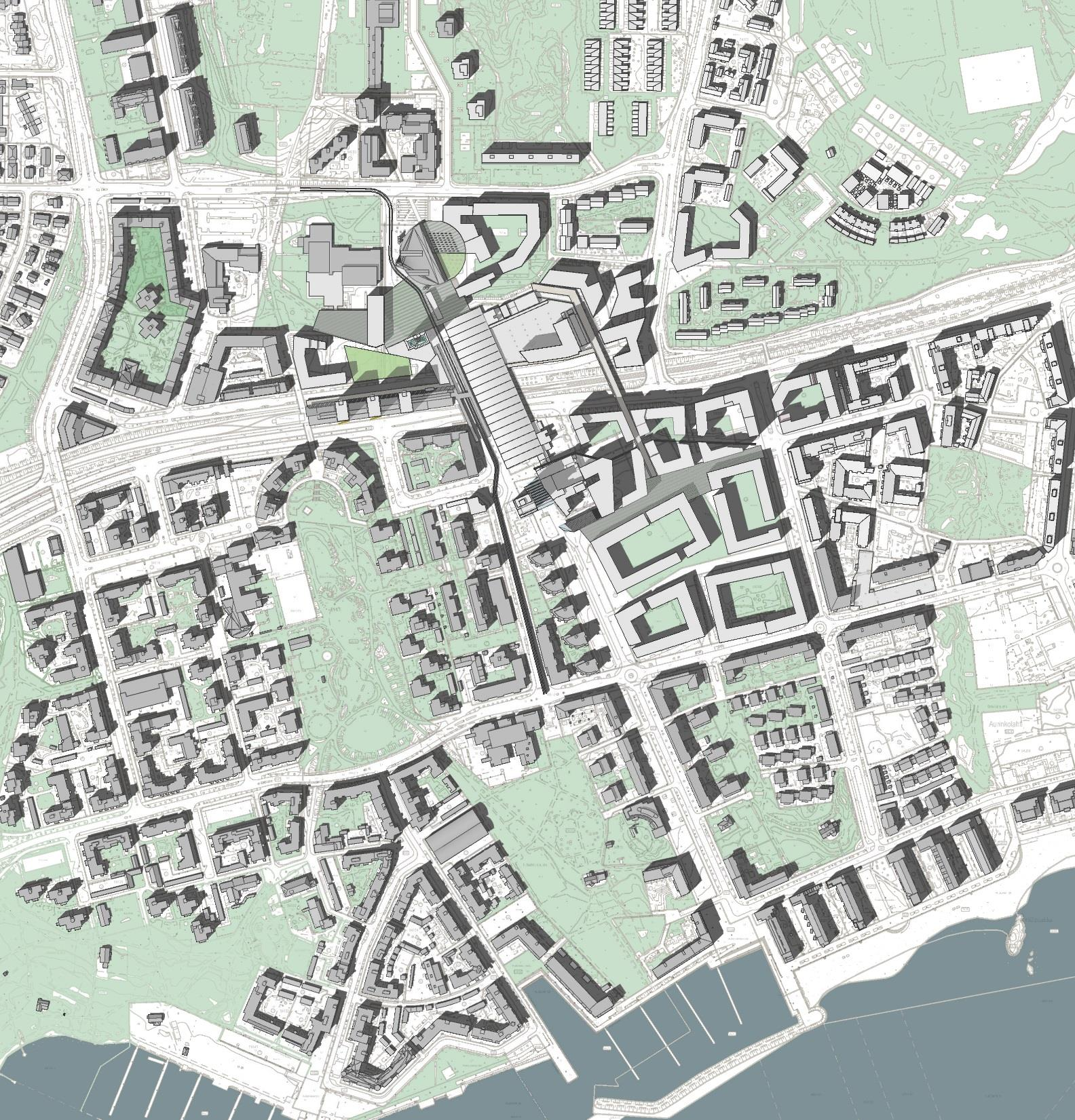 Vuosaaren ihmistä suurempi mittakaava korjataan Jäsentymättömät ja ylisuuret tilat rajataan selkeämmin hahmottuvaksi ympäristöksi Vuotalon aukio rajataan rakennuksilla siten, että siitä Vuotalon