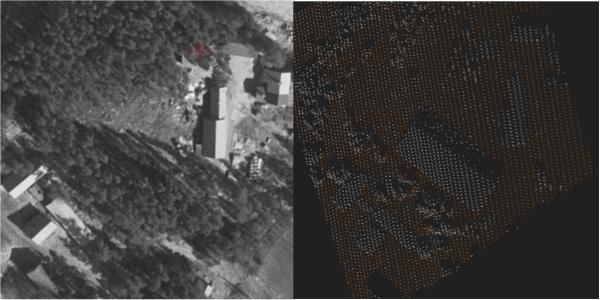 53 KUVA 32. Radiomasto Kuvassa 33 näkee hyvin vanhemman stereokuvan ja ilmalaserkeilauksen välisen vihjetietoeron. Maastotöiden yhteydessä havaittu rakennus näkyy myös ajantasaisemmassa pistepilvessä.