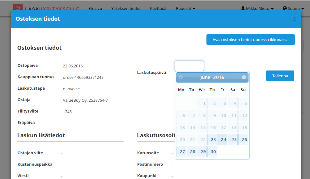 4. Klikkaa Muokkaa ja valitse haluamasi laskutuspäivä.