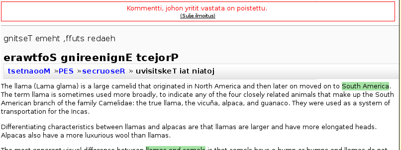 6 Laatikko sulkeutuu mikäli sulkemisnappia painetaan, tai mikäli käyttäjä hakee uuden sivun, maalaa tekstiä tai yrittää muokata tai poistaa kommenttia. 5.