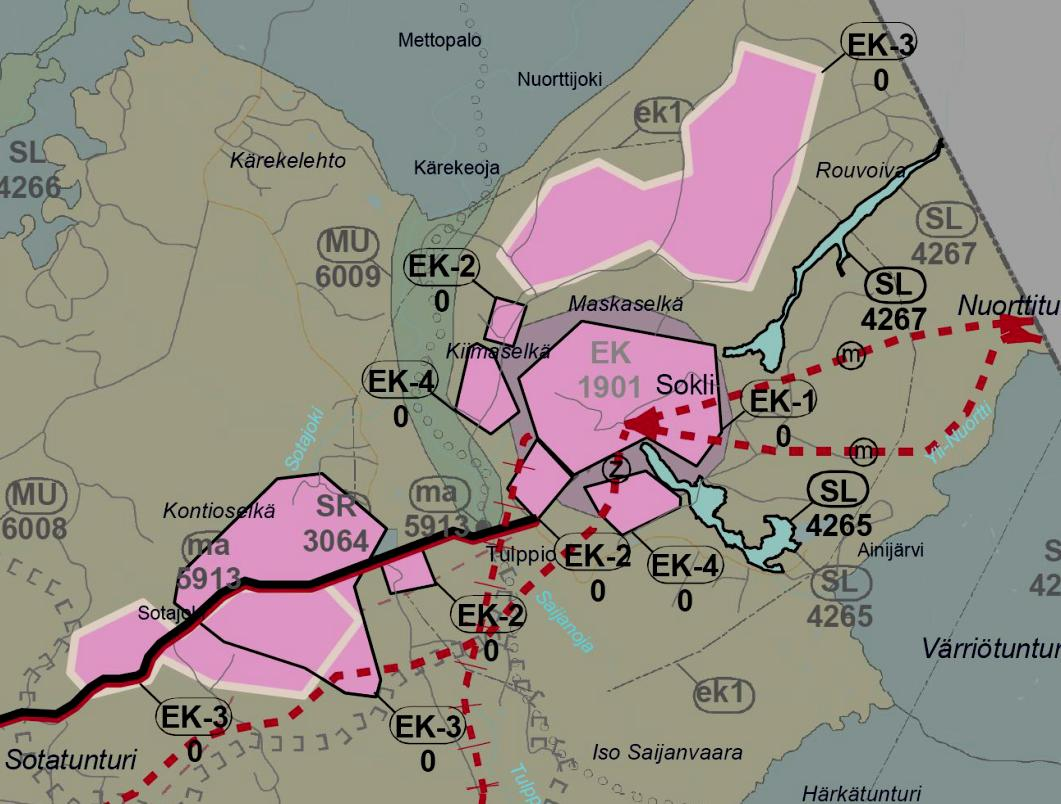 puolella. Soklin osayleiskaava ja laadittavana oleva asemakaava perustuvat suunnitelmaan, jossa sekä louhinta että rikastus tapahtuvat Soklissa.