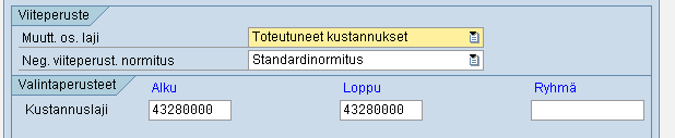 Vyörytyssäännön määritys Esimerkki: Vyörytys jaetaan vastaanottajille toteutuneiden kustannusten suhteessa Selite: Valitaan