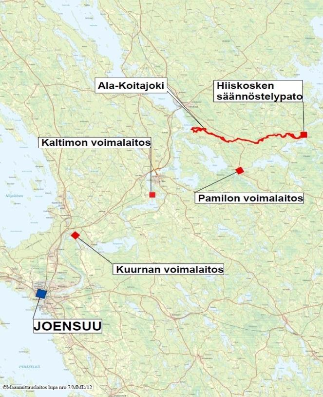 Ala-Koitajoki ja Pielisjoki - padot ja voimalat Hiiskoski ja Pamilo 1955 Kaltimo 1958 Kuurna 1971 PK:n