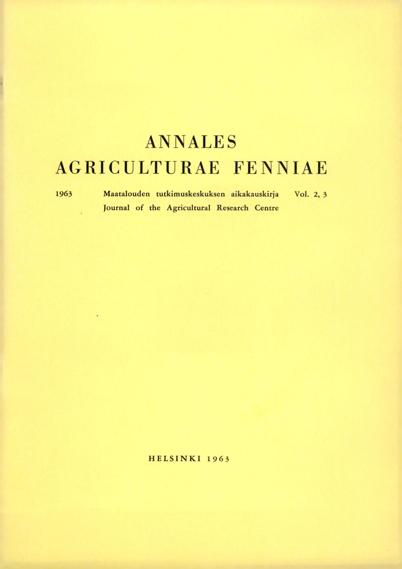 ANNALES AGRICULTURAE FENNIAE 1963 Maatalouden tutkimuskeskuksen