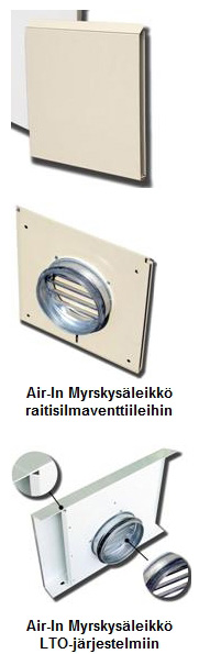 Air-In seinäventtiilien ulkosäleiköt Air-In Ulkosäleikkö on tehty kestävästä ja laadukkaasta sinkitystä teräspellistä. Ulkosäleikkö päästää ilman venttiiliin molemmilta sivuilta.