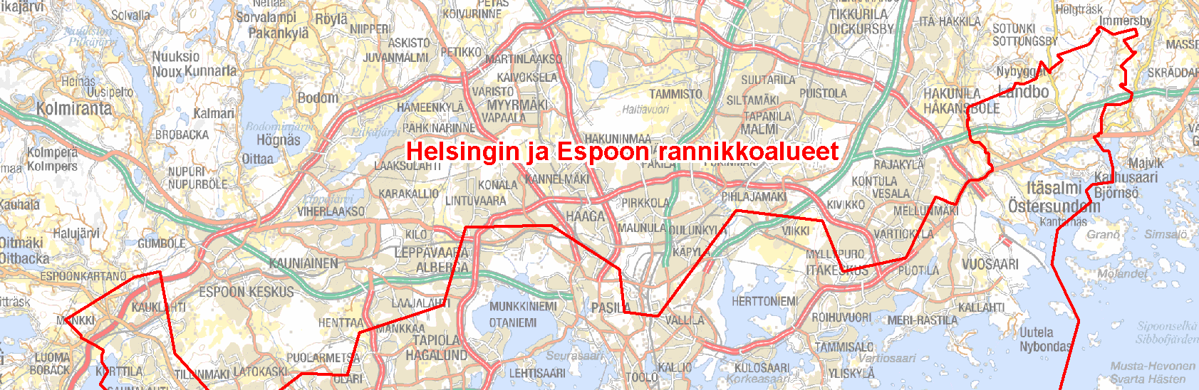 4 Alueen kuvaus Espoo ja Helsinki sijaitsevat Uudenmaan historiallisen maakunta-alueen keskivaiheilla. Alue on Suomen tiheimmin asuttua ja sinne keskittyy valtakunnallisesti suurimmat kasvupaineet.