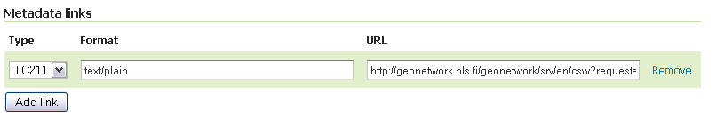 WMS-tason metatietojen määrittely Aineiston metatietoihin linkittäminen http://www.paikkatietohakemisto.fi/geonetwork/srv/fi/csw?